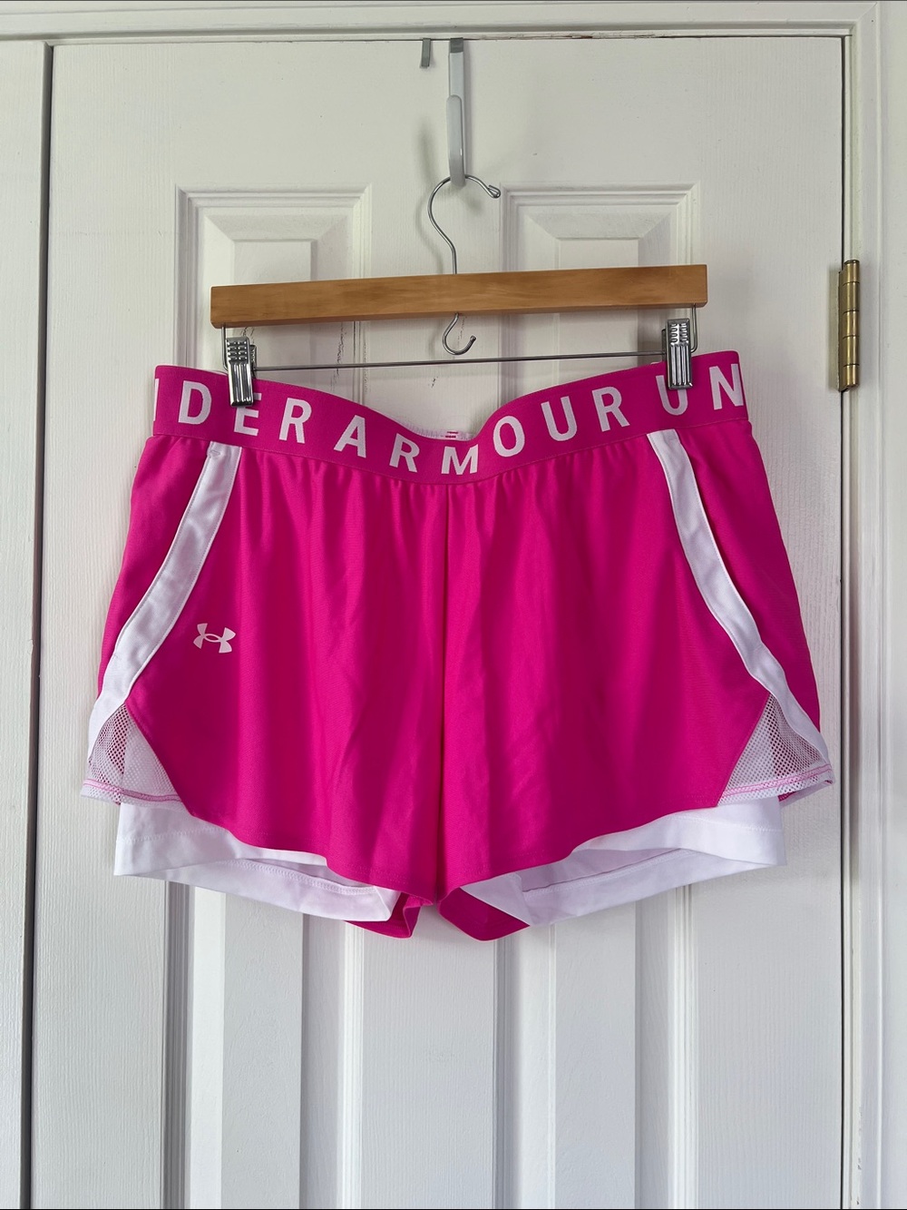 Under Armour Women's Hot Pink Running Shorts with White Trim